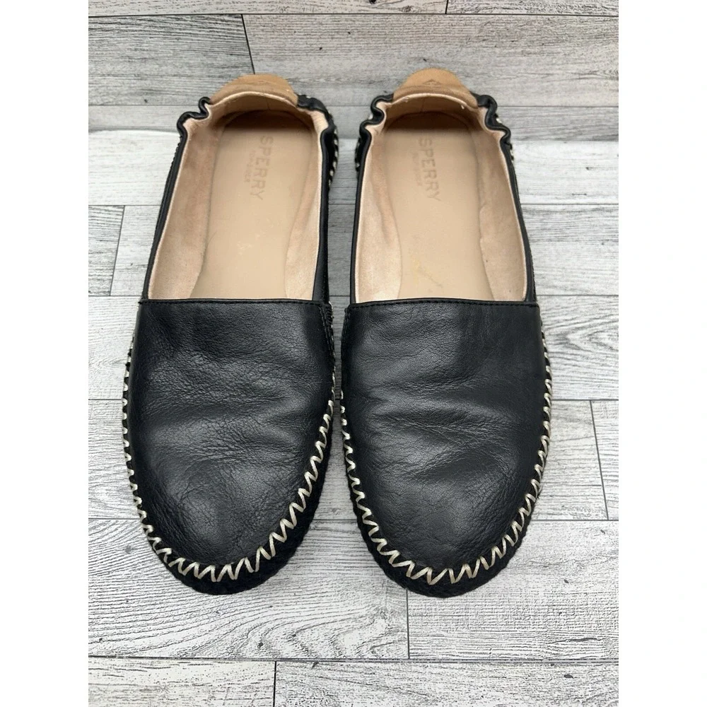 SPERRY Top Sider Womens 7.5M Sunset Ella Espadrille SlipOn Flat Loafers‎ Black